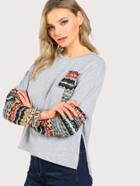 Romwe Tribal Print Pocket And Sleeve High Low T-shirt