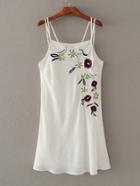 Romwe Flower Embroidery Chiffon Cami Dress