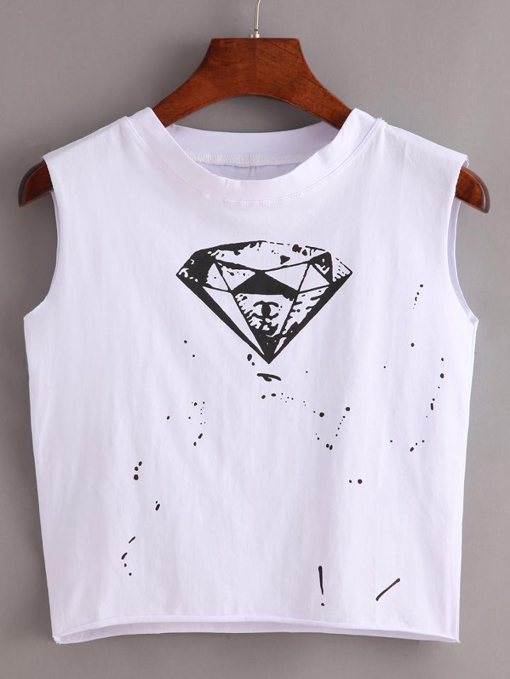 Romwe Diamond Print Crop Tank Top