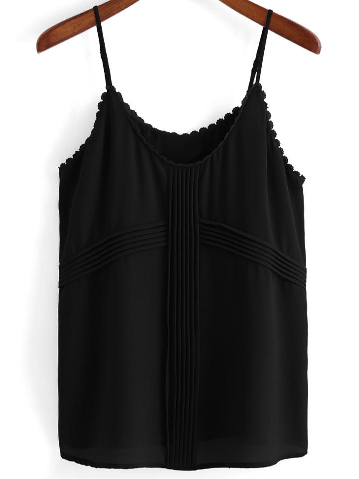 Romwe Spaghetti Strap Peplum Trims Black Cami Top