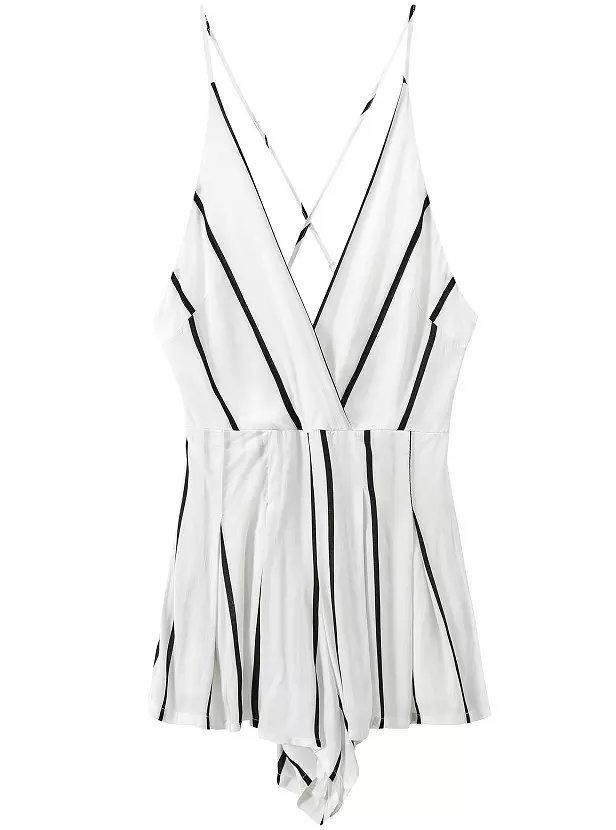 Romwe Spaghetti Strap Vertical Striped White Jumpsuit