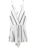 Romwe Spaghetti Strap Vertical Striped White Jumpsuit