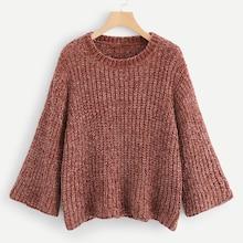 Romwe Round Neck Bell Sleeve Jumper