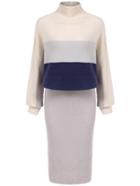 Romwe High Neck Dropped Shoulder Seam Color-block Top With Split Back Jersey Skirt