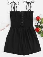 Romwe Eyelet Lace Up Pleated Cami Romper