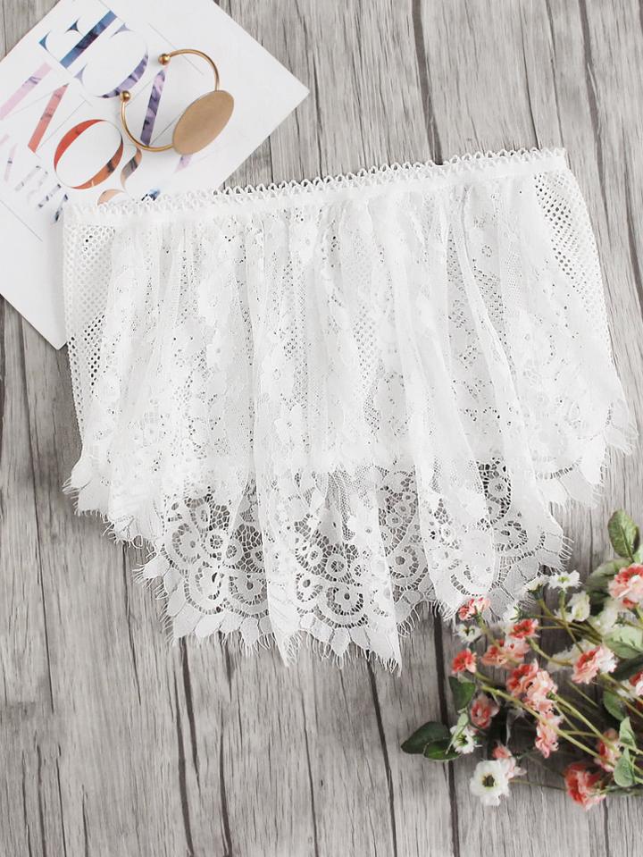 Romwe Crochet Trim Lace Tube Top