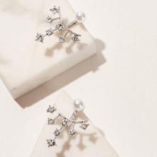 Romwe Rhinestone Engraved Swing Stud Earrings 1pair