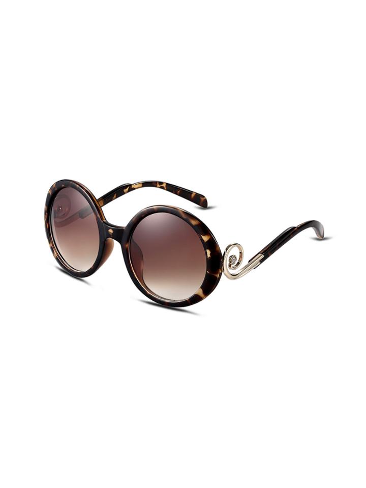Romwe Tortoise Frame Swirl Arm Round Lens Sunglasses