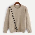 Romwe Lace-up Asymmetrical Sweaters