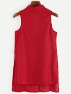 Romwe Red Buttoned Keyhole Back High Low Top