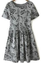 Romwe Short Sleeve Butterfly Print Dress