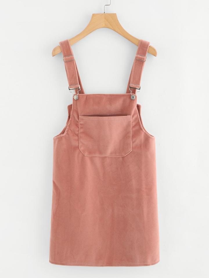 Romwe Pocket Front Button Detail Pinafore Dress