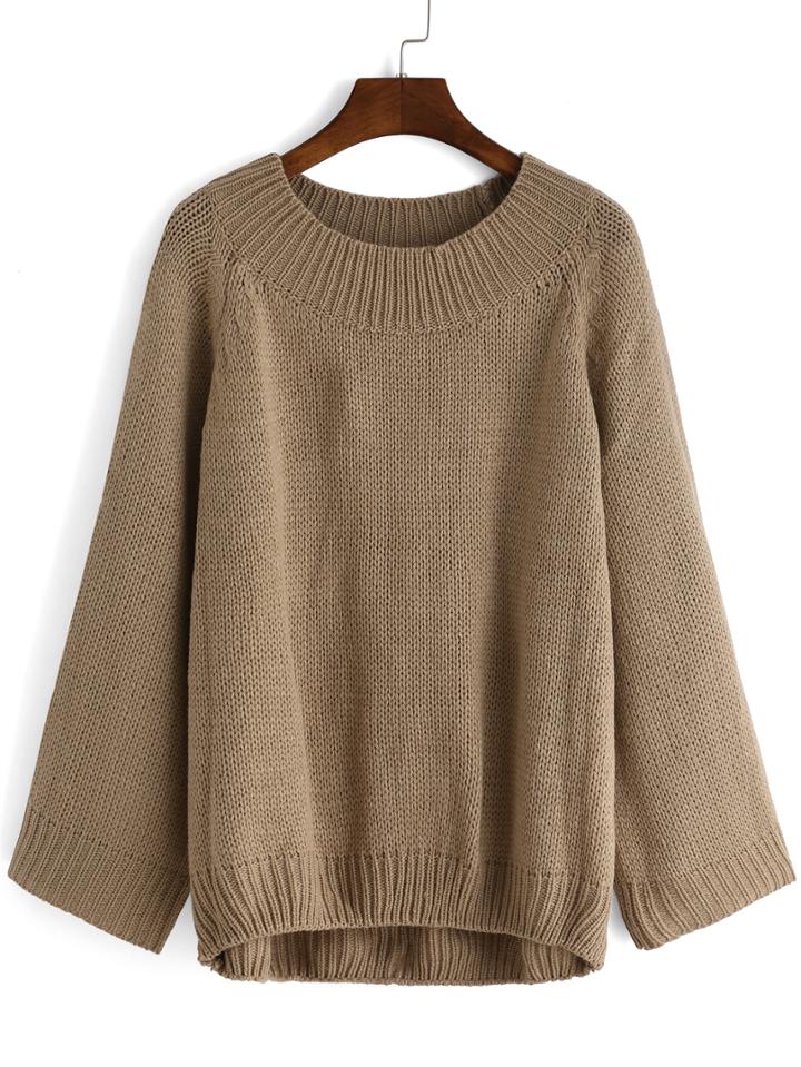 Romwe High Low Loose Khaki Sweater