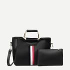 Romwe Striped Detail Satchel Bag With Clutch