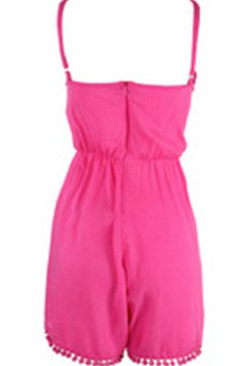 Romwe Spaghetti Strap With Ball Hem Rose Red Jumpsuit