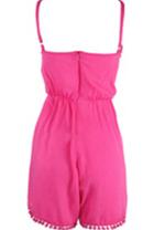 Romwe Spaghetti Strap With Ball Hem Rose Red Jumpsuit