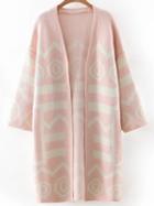 Romwe Pink Printed Long Cardigan