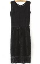 Romwe Drawstring Lace Sun Black Dress