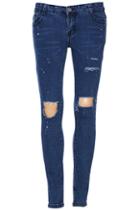 Romwe Dot Embellished Destroyed Blue Jeans