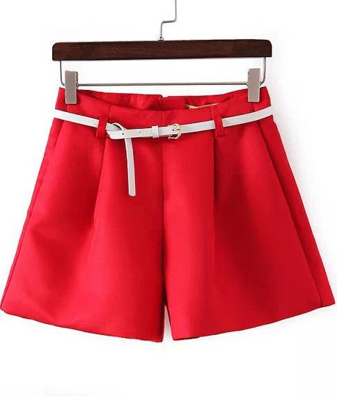 Romwe Red Belt Loose Shorts
