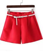 Romwe Red Belt Loose Shorts