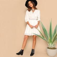 Romwe Wrap Front Eyelet Embroidered Dress