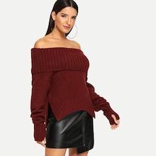 Romwe Off The Shoulder Slit Side Jumper