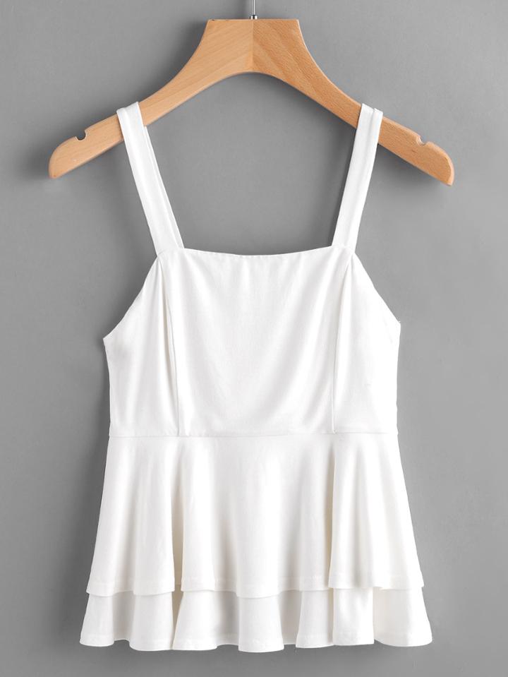 Romwe Layered Ruffle Trim Zip Back Pinafore Top