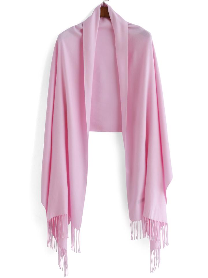 Romwe Pink With Tassel Scarf