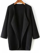 Romwe Black Draped Collar Raglan Sleeve Long Cardigan