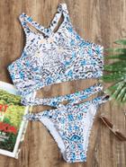 Romwe Leopard Print Cutout Detail Bikini Set