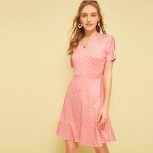 Romwe Polka Dot Print Backless Ruffle Hem Dress