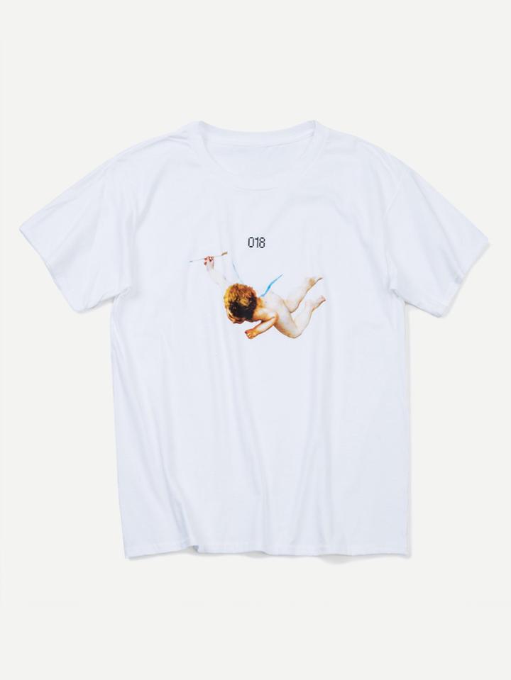 Romwe Men Cupid Pattern Tee