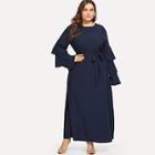 Romwe Plus Self Tie Tiered Sleeve Dress