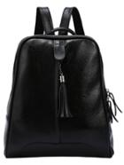 Romwe Black Embossed Leather Tassel Trimmed Backpack