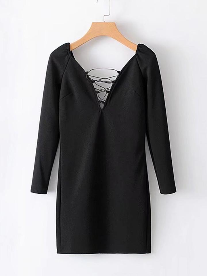 Romwe Criss Cross Deep V Neck Raglan Dress
