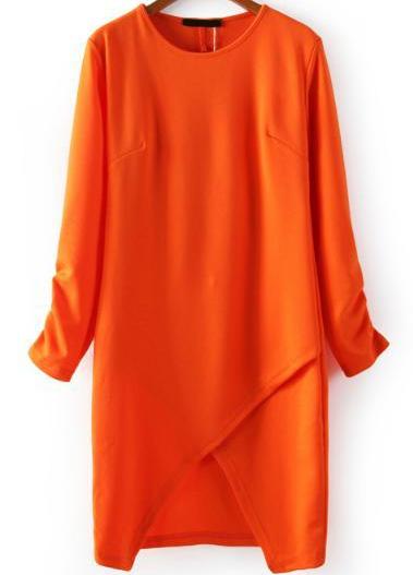 Romwe Half Sleeve Hollow Bodycon Orange Dress