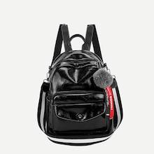 Romwe Pom Pom Decor Pocket Front Backpack