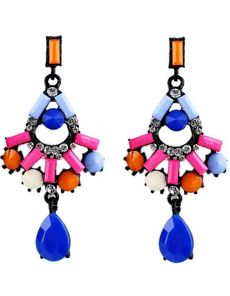 Romwe Multicolor Gemstone Drop Black Earrings