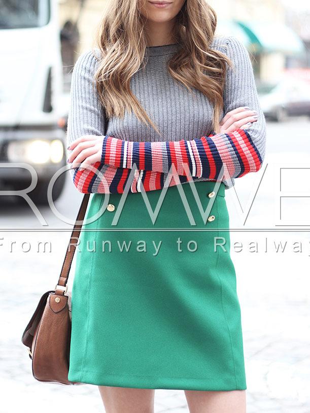 Romwe Grey Crew Neck Contrast Sleeve Sweater