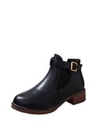 Romwe Buckle Detail Pu Ankle Boots