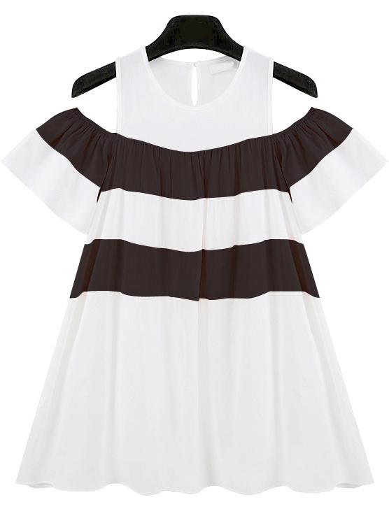 Romwe Open Shoulder Striped Shift Dress