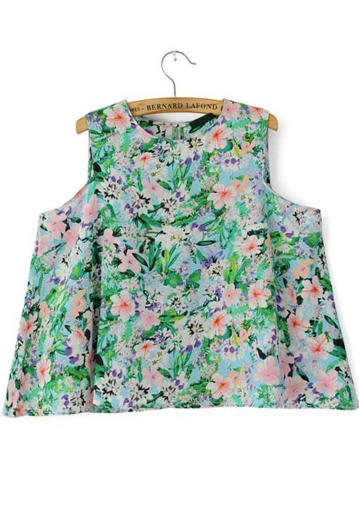 Romwe Chiffon Flower Print Tank Top