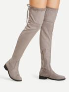 Romwe Almond Toe Lace Up Over The Knee Boots