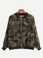 Romwe Army Green Camouflage Print Chiffon Jacket