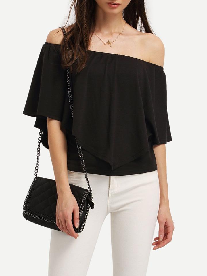 Romwe Black Ruffle Off The Shoulder Blouse