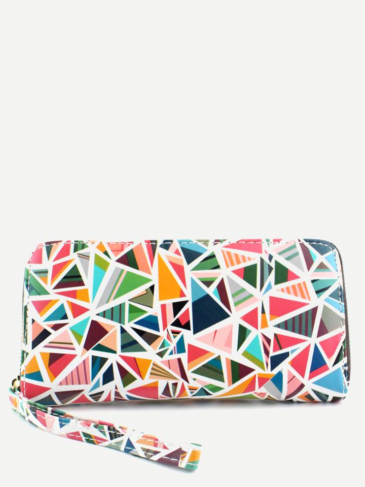 Romwe Multicolor Pu Triangular Print Zip Closure Wallet