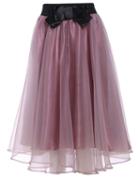 Romwe Bow Sheer Mesh Pink Skirt