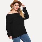 Romwe Plus Foldover Front Off Shoulder Sweater