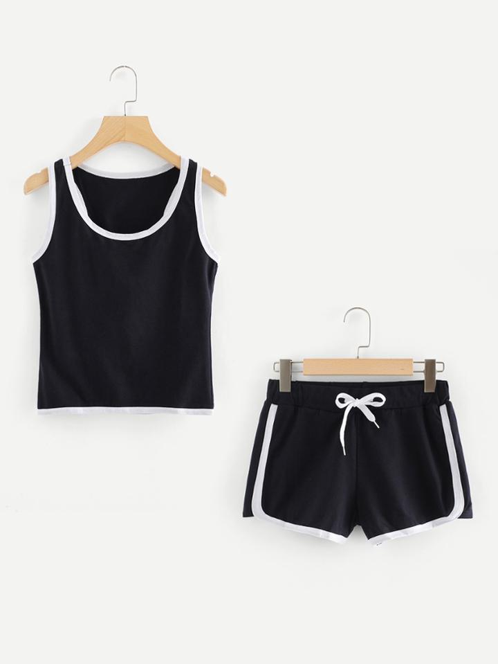 Romwe Ringer Vest With Drawstring Shorts